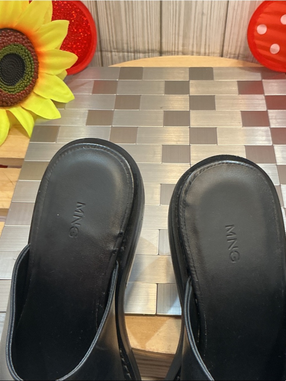 Mango Black Leather Square-Toe Mules - Picture 8 of 10